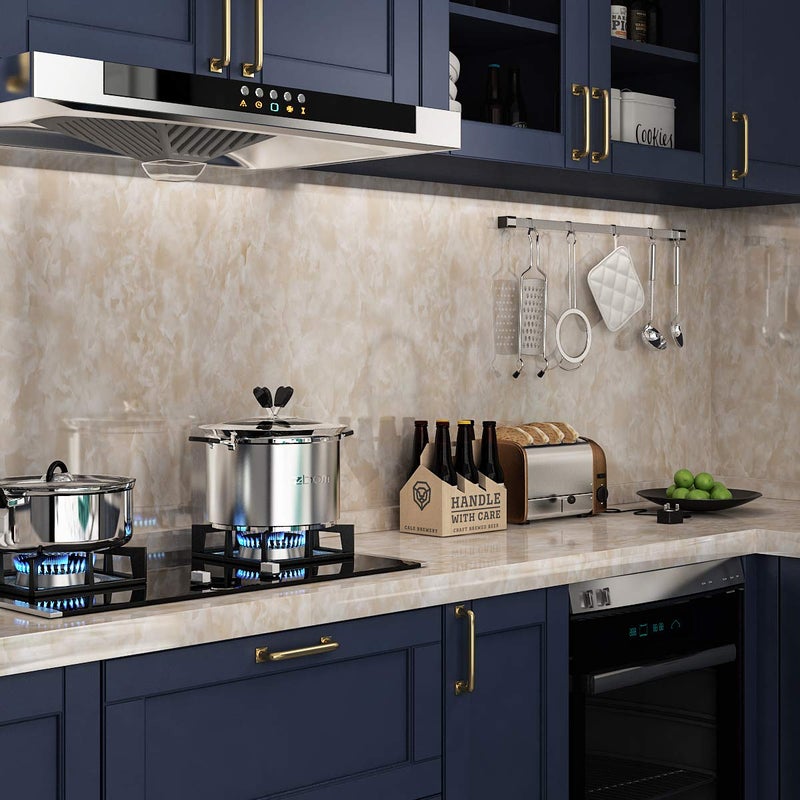 Livelynine ورق لاصق لسطح المطبخ من لايفلين، مقاوم للماء، قابل للإزالة واللصق، ورق حائط رخامي بيج، غلاف فينيل ذاتي اللصق لسطح المطبخ، غلاف مكتب، غلاف خزانة، مناسب للمستأجرين 15.8x78.8 - Image 2