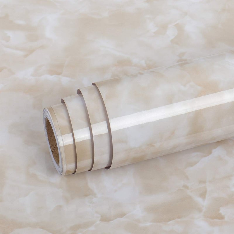 Livelynine ورق لاصق لسطح المطبخ من لايفلين، مقاوم للماء، قابل للإزالة واللصق، ورق حائط رخامي بيج، غلاف فينيل ذاتي اللصق لسطح المطبخ، غلاف مكتب، غلاف خزانة، مناسب للمستأجرين 15.8x78.8 - Image 5