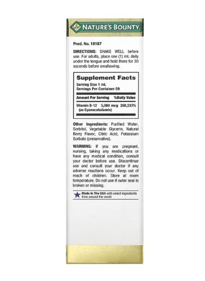 NATURE'S BOUNTY - Sublingual Liquid Vitamin B12 5000 mcg 2 fl oz 59 ml - Image 1
