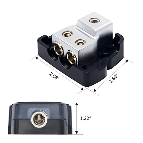 RECOIL 2-Way Power Distribution Block, 1 X 0/2/4 Gauge in / 2 X 4/8 Gauge Out Power Distribution Ground Distributor Block for Car Audio Amplifier Splitter 2 Pack - Image 5