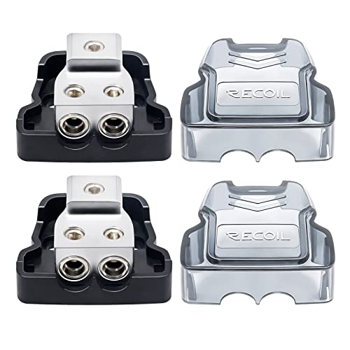 RECOIL 2-Way Power Distribution Block, 1 X 0/2/4 Gauge in / 2 X 4/8 Gauge Out Power Distribution Ground Distributor Block for Car Audio Amplifier Splitter 2 Pack - Image 1