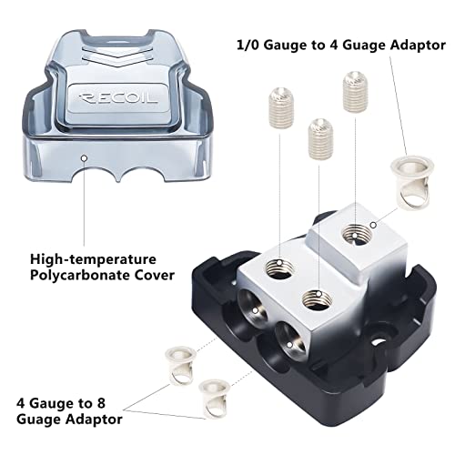 RECOIL 2-Way Power Distribution Block, 1 X 0/2/4 Gauge in / 2 X 4/8 Gauge Out Power Distribution Ground Distributor Block for Car Audio Amplifier Splitter 2 Pack - Image 4