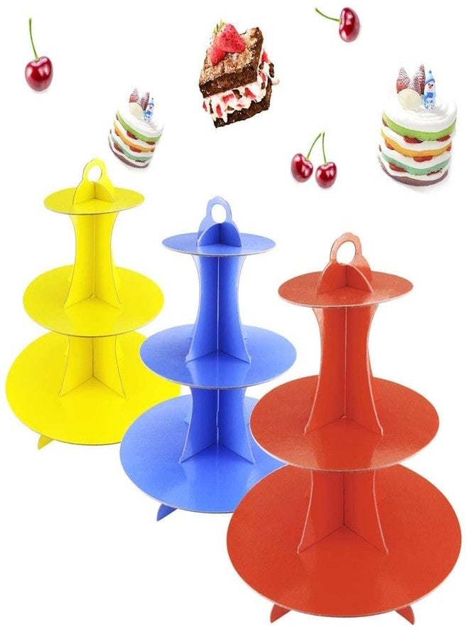 Faxco 3 Pack Cupcake Stand, 3-Tier Colorful Round Cardboard Cup Cake Tower Dessert Holder Stand, Reusable Pastry Serving Platter Food Display, Birthday Wedding Special Event Decoration - Image 1