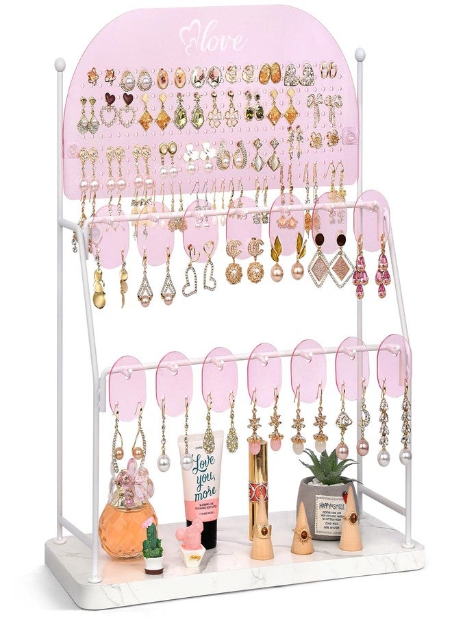 Keebofly Acrylic Earring Organizer Stand for Girls & Teens, Large 300 Holes & 14 Hooks Jewelry Display Holder for Studs, Hoops, Dangles, Necklaces & Bracelets, Vanity Desk Storage Decor, Pink - Image 1