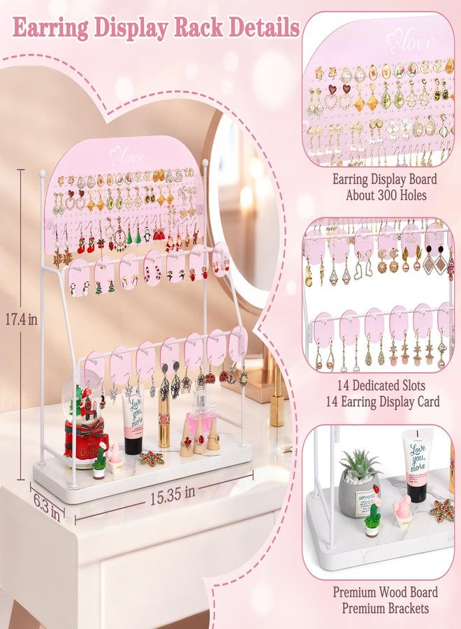 Keebofly Acrylic Earring Organizer Stand for Girls & Teens, Large 300 Holes & 14 Hooks Jewelry Display Holder for Studs, Hoops, Dangles, Necklaces & Bracelets, Vanity Desk Storage Decor, Pink - Image 3