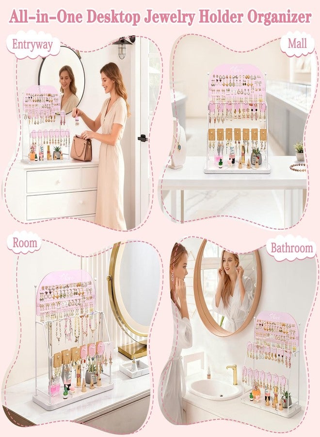 Keebofly Acrylic Earring Organizer Stand for Girls & Teens, Large 300 Holes & 14 Hooks Jewelry Display Holder for Studs, Hoops, Dangles, Necklaces & Bracelets, Vanity Desk Storage Decor, Pink - Image 4