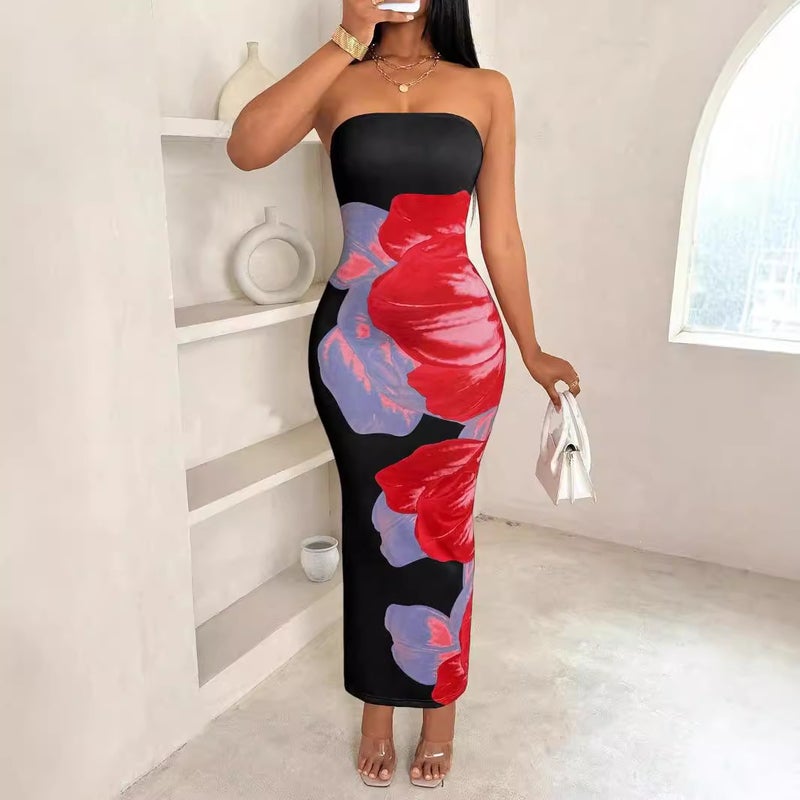 2025 Women's Slim Off-Shoulder Floral Print Dress - Image 4