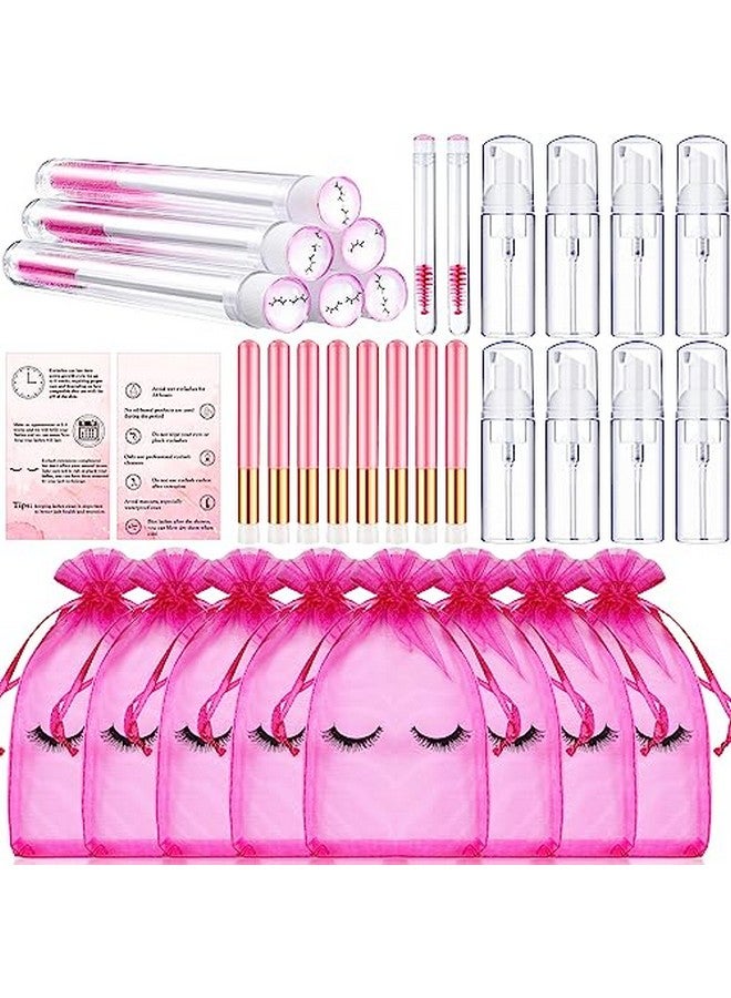 Remerry 8 Pcs Lash Shampoo Brushes Set 8 Eyelash Aftercare Bag 8 Disposable Mascara Brushes Tubes 8 Foam Pump Bottle 8 Extension Aftercare Instructions Cards Eyelash Makeup Accessories (Mesh Bag Organza) - Image 1