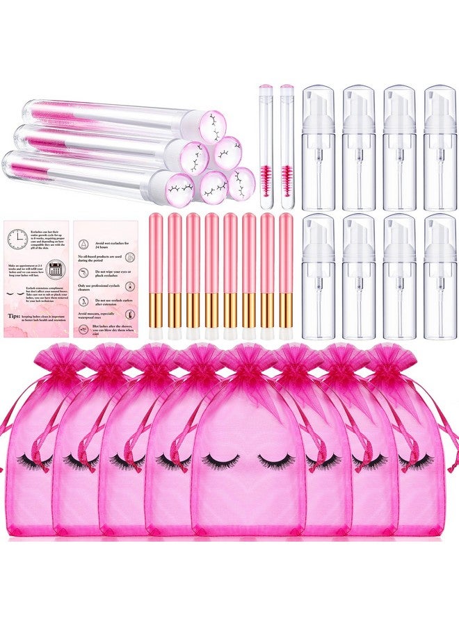 Remerry 8 Pcs Lash Shampoo Brushes Set 8 Eyelash Aftercare Bag 8 Disposable Mascara Brushes Tubes 8 Foam Pump Bottle 8 Extension Aftercare Instructions Cards Eyelash Makeup Accessories (Mesh Bag Organza) - Image 2