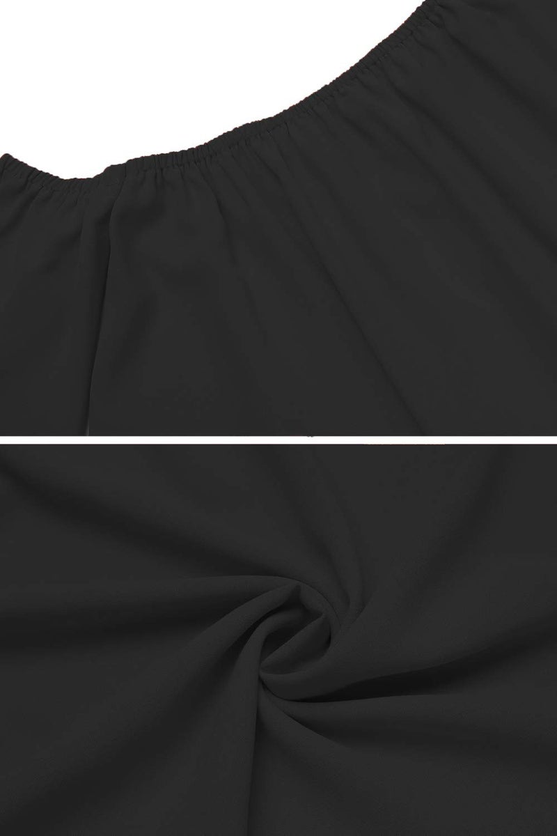 Bluetime Women Summer Off Shoulder Chiffon Blouse Ruffles Short Sleeves Tops Casual T Shirt (S, Black) - Image 5