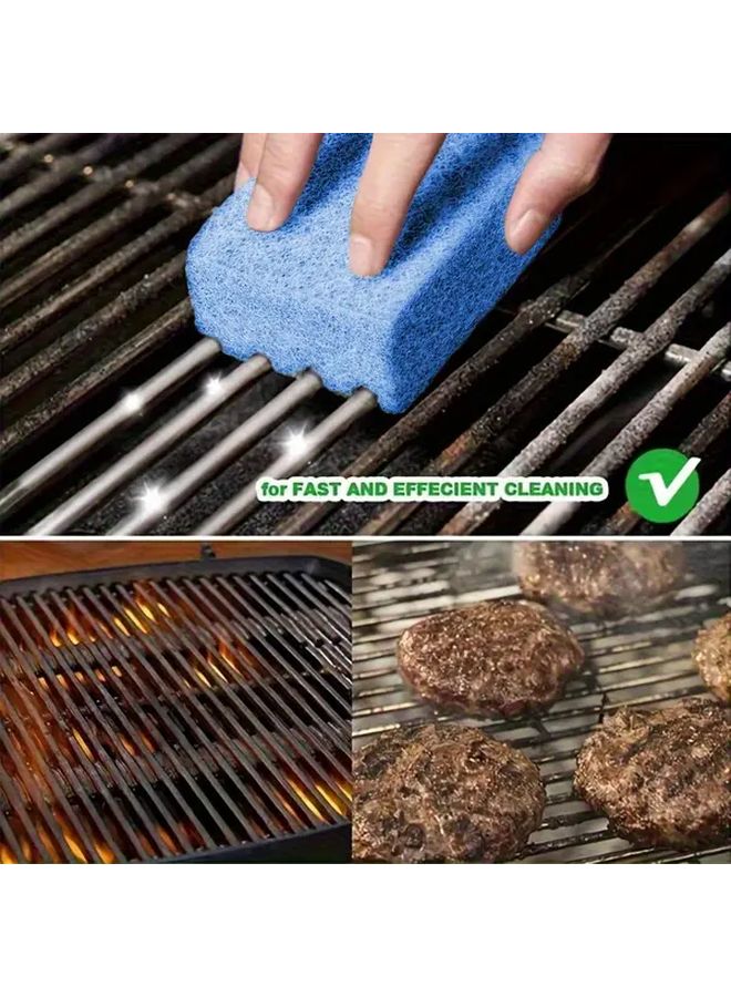 Blue 6pc BBQ Grill Cleaning Sponge Set Bristle Free Heat Resistant Scraper - Image 3