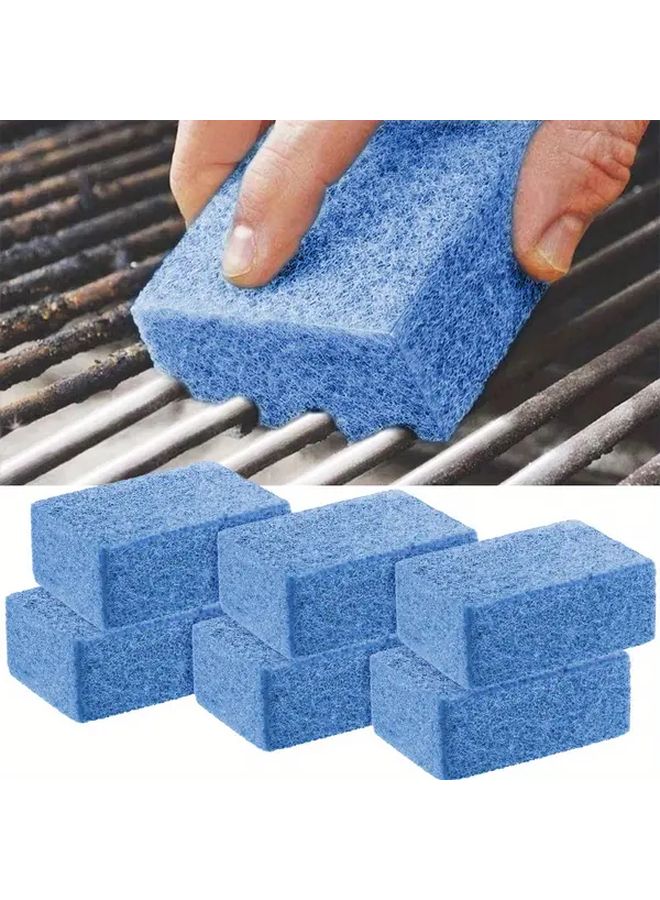 Blue 6pc BBQ Grill Cleaning Sponge Set Bristle Free Heat Resistant Scraper - Image 1