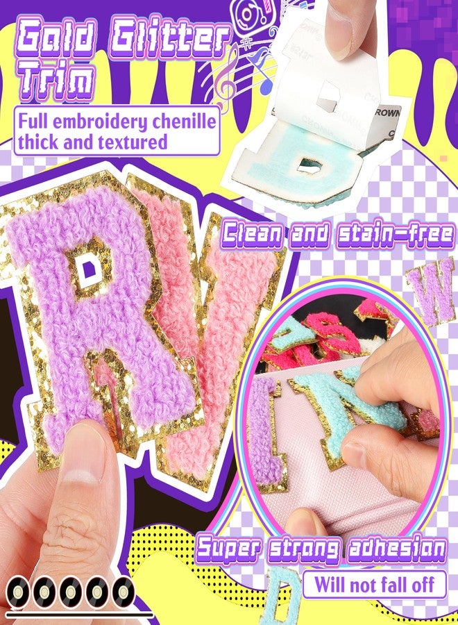 NICEVINYL Chenille Letters Patches Self-Adhesive for Clothing: NICEVINYL 130pcs Multicolor Preppy Varsity Stick on Initial Letter Patch for Fabric - Colorful A-Z Alphabet Stickers for Makeup Bags Trucker Hat - Image 3