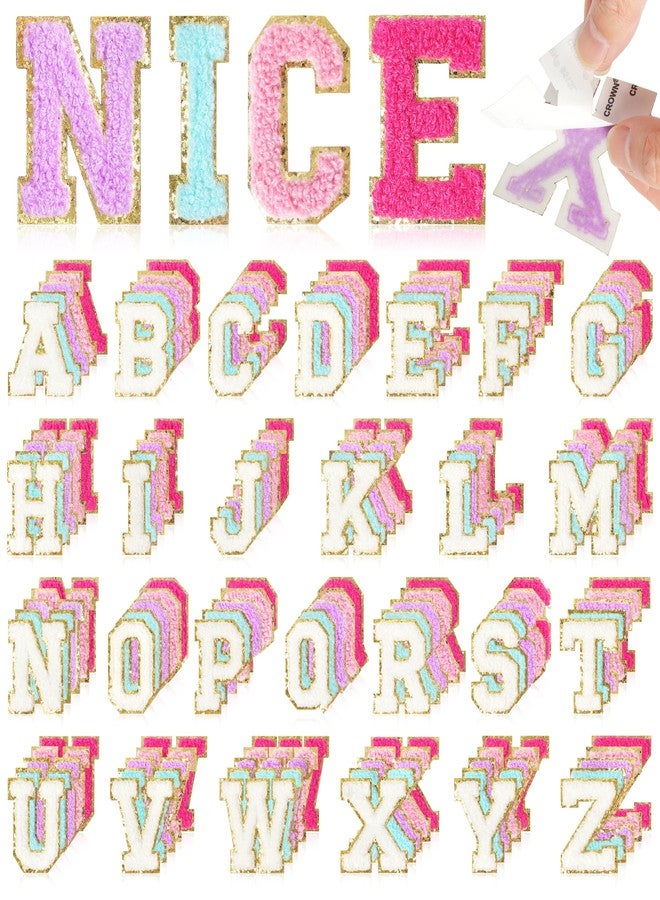 NICEVINYL Chenille Letters Patches Self-Adhesive for Clothing: NICEVINYL 130pcs Multicolor Preppy Varsity Stick on Initial Letter Patch for Fabric - Colorful A-Z Alphabet Stickers for Makeup Bags Trucker Hat - Image 1