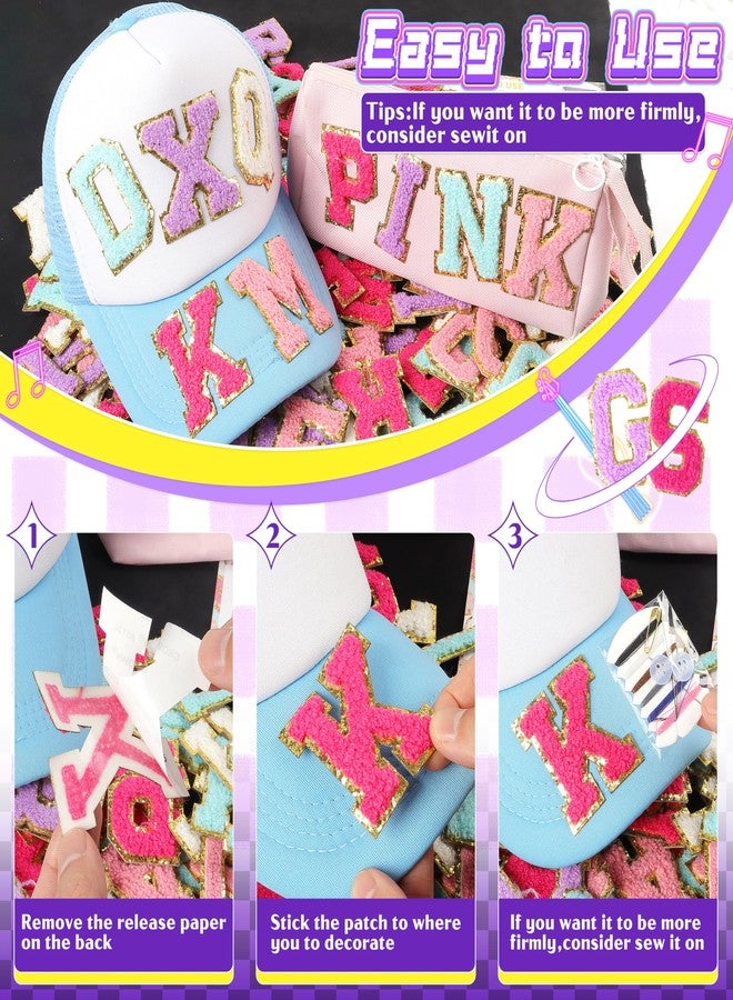 NICEVINYL Chenille Letters Patches Self-Adhesive for Clothing: NICEVINYL 130pcs Multicolor Preppy Varsity Stick on Initial Letter Patch for Fabric - Colorful A-Z Alphabet Stickers for Makeup Bags Trucker Hat - Image 5