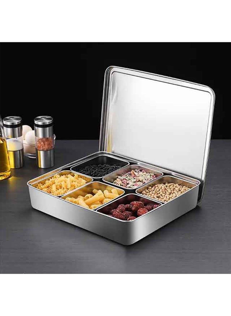 6-Grid Stainless Steel Seasoning Box Condiment Storage Containers Spice Jar Kitchen Utensils  - Image 1