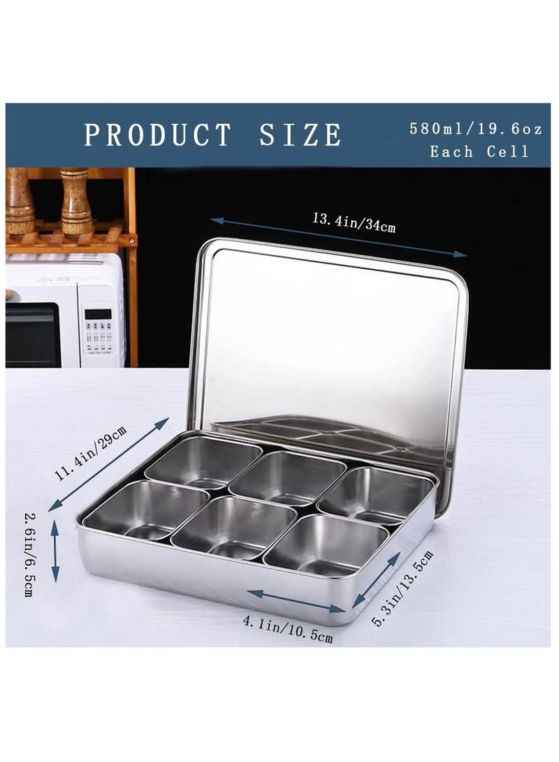 6-Grid Stainless Steel Seasoning Box Condiment Storage Containers Spice Jar Kitchen Utensils  - Image 2