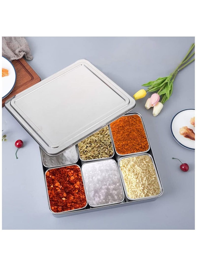 6-Grid Stainless Steel Seasoning Box Condiment Storage Containers Spice Jar Kitchen Utensils  - Image 4