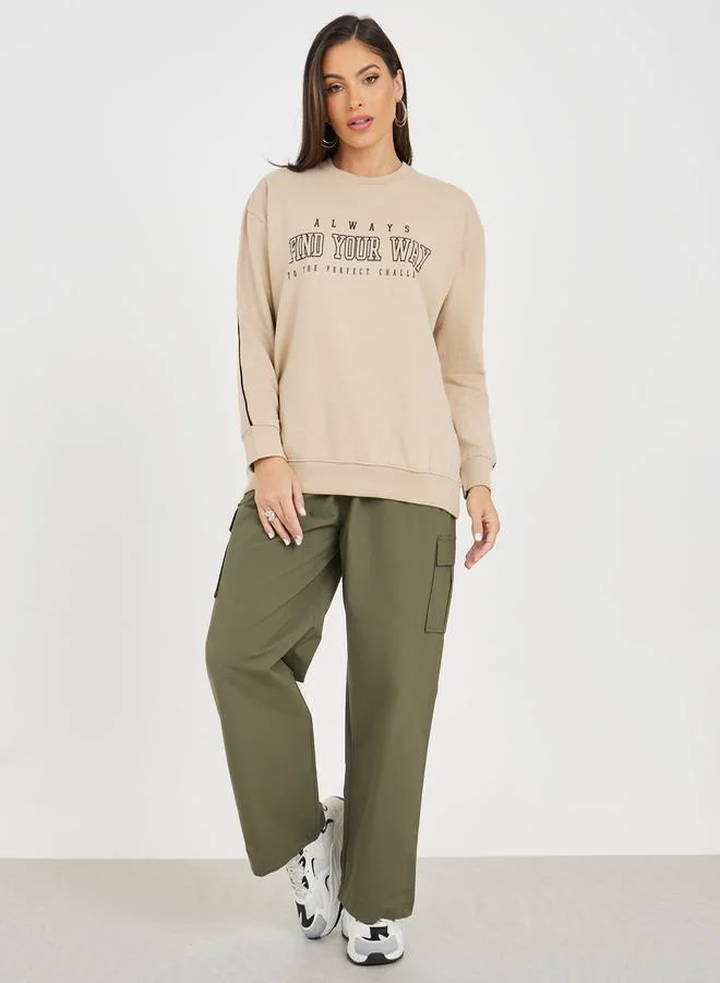 ستايلي Regular Fit Longline Slogan Print Sweatshirt