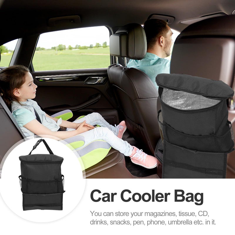 Black Insulated Car Seat Cooler Bag With Multi Pocket Hanging Organizer For Backseat - Image 5