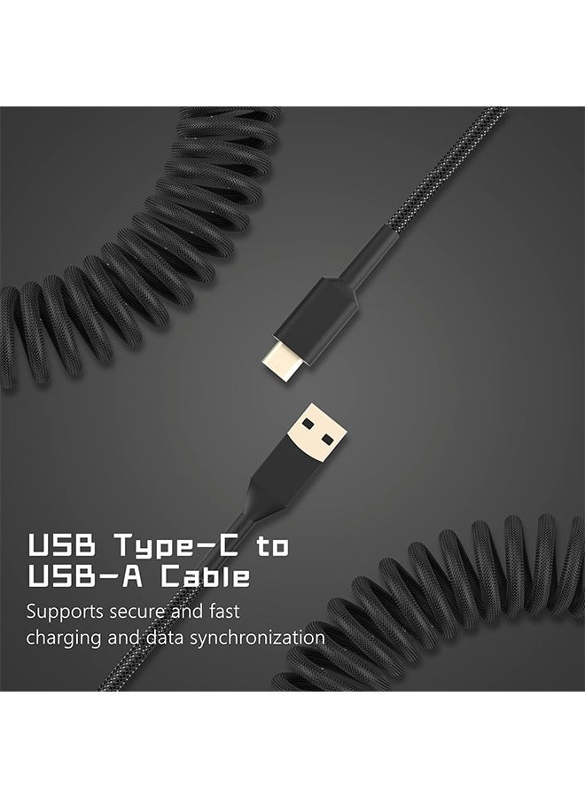 Detachable Mechanical Gaming Keyboard Wire Data Cable,with Spring Extension and Type C to USB A Mix 1.5M for Gaming Keyboard and Cellphone, Black - Image 4