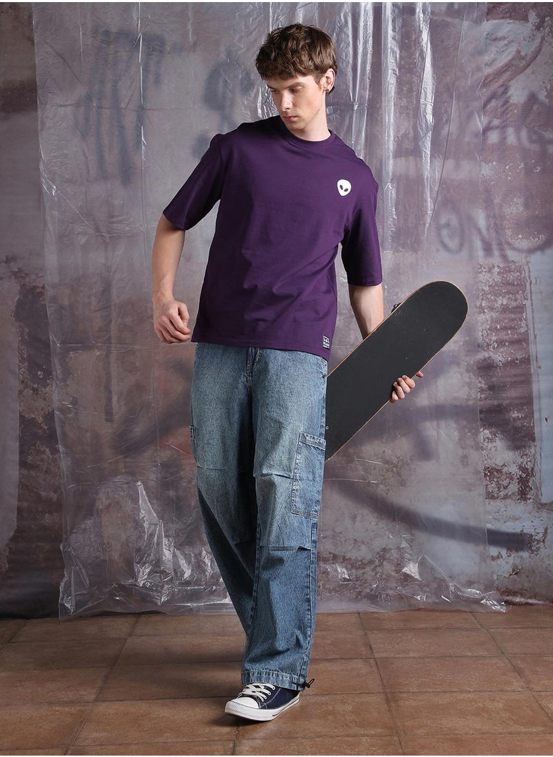 Hubberholme - Purple Oversized Tshirts Printed design crafted from 100% Cotton featuring Half Sleeve with Slip on closure. - Image 1