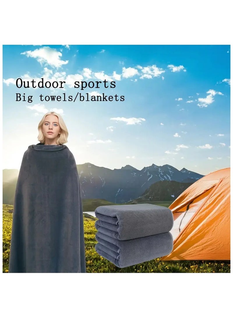 فابينني منشفة شاطئ كبيرة الحجم من قطعتين، 100×200 سم، مصنوعة من الألياف الدقيقة، منشفة حمام كبيرة جدًا، منشفة حمام سباحة، منشفة يوجا، منشفة سبا، ناعمة وعالية الامتصاص وسريعة الجفاف، لون رمادي/أبيض - Image 4