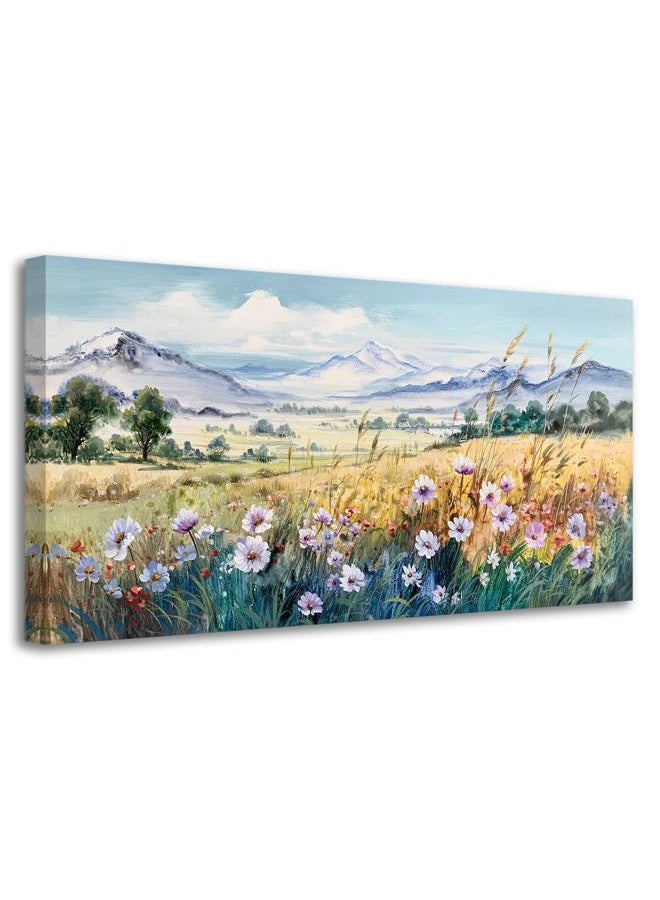 Anolyfi Canvas Wall Art for Living Room Wall Decorations for Bedroom Mountain Flowers Country Field Landscape Painting Canvas Art Prints Large Wall Pictures Artwork Frame Office Home Wall Decor 40x20 - Image 2