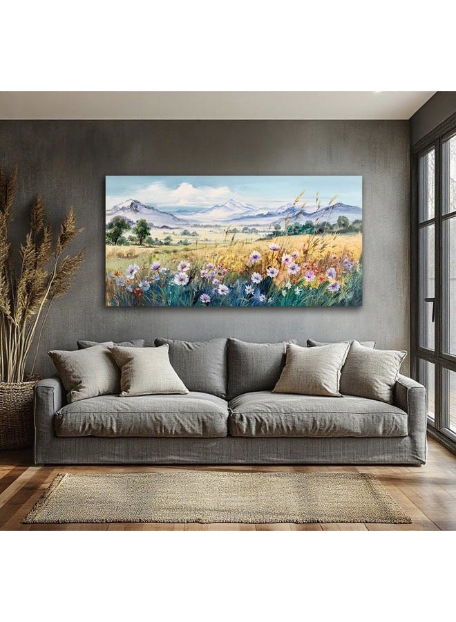 Anolyfi Canvas Wall Art for Living Room Wall Decorations for Bedroom Mountain Flowers Country Field Landscape Painting Canvas Art Prints Large Wall Pictures Artwork Frame Office Home Wall Decor 40x20 - Image 3