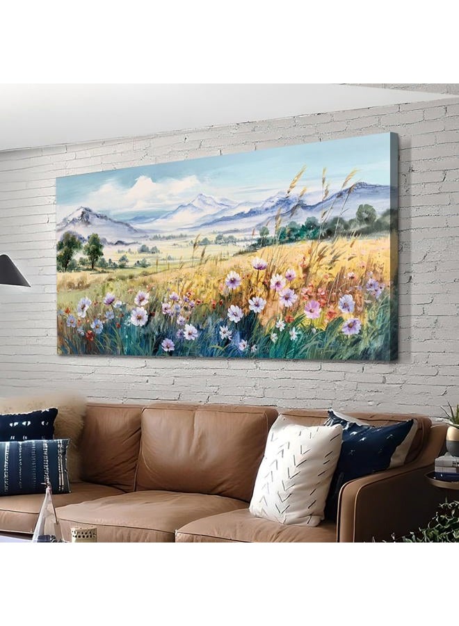Anolyfi Canvas Wall Art for Living Room Wall Decorations for Bedroom Mountain Flowers Country Field Landscape Painting Canvas Art Prints Large Wall Pictures Artwork Frame Office Home Wall Decor 40x20 - Image 1