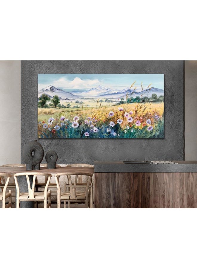 Anolyfi Canvas Wall Art for Living Room Wall Decorations for Bedroom Mountain Flowers Country Field Landscape Painting Canvas Art Prints Large Wall Pictures Artwork Frame Office Home Wall Decor 40x20 - Image 4