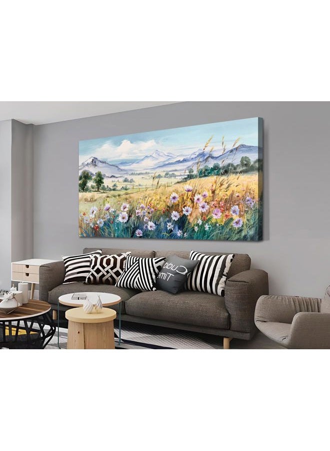 Anolyfi Canvas Wall Art for Living Room Wall Decorations for Bedroom Mountain Flowers Country Field Landscape Painting Canvas Art Prints Large Wall Pictures Artwork Frame Office Home Wall Decor 40x20 - Image 5