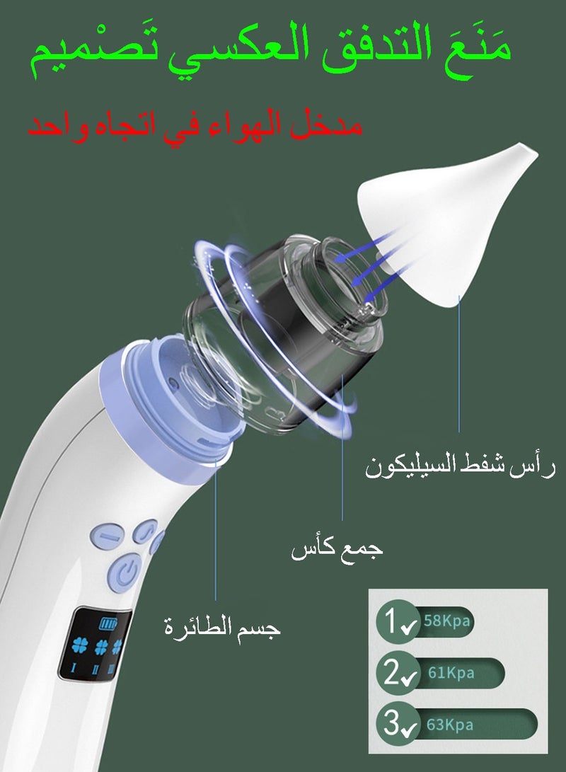 Syarme Nasal Aspirator for Baby, Electric Baby Nose Sucker, LED Screen and 3-Stage Adjustment, Rechargeable Baby Suction Cups, 2 Suction Heads and Music - Blue - Image 5