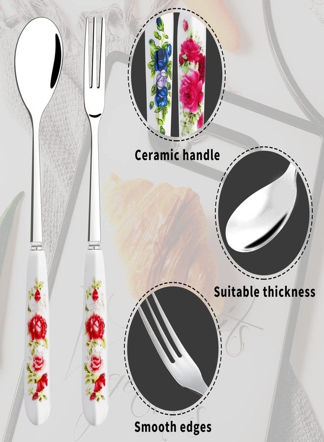 Tivcck 14 Pcs Dessert Silverware Set - Stainless Steel Small Appetizer Forks and Mini Coffee Spoons With Ceramics Handle for Cake, Tea, Salad, Cocktail, Fruit - Image 3