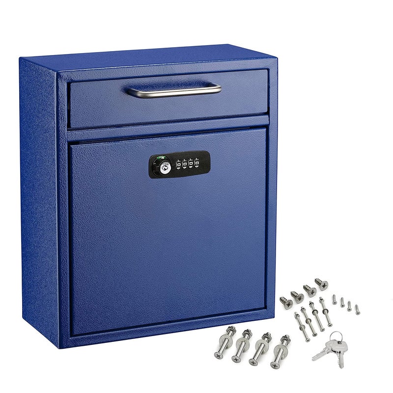 AdirOffice Ultimate Drop Box WallMounted Mailbox  Hanging Secured Postbox  Durable Spacious Key or Combination Lock Box Perfect for After Hours Deposits Payments Key and Letter Drops Medium Blue