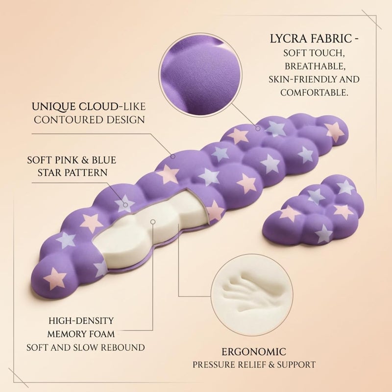 LJYZMD Cloud Wrist Rest Set for Keyboard and Mouse, Includes Cute Coaster, with Computers and Laptops (Gradient Purple Colorful Star Set) - Image 5