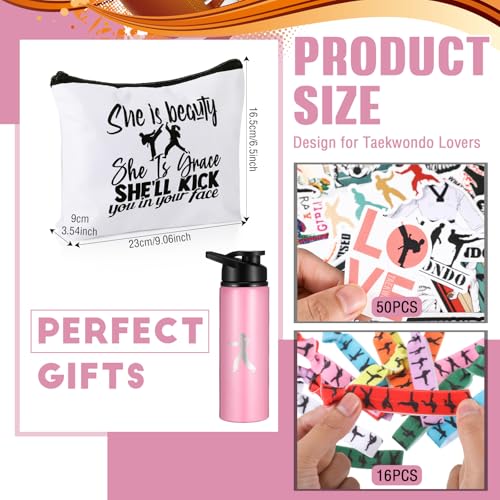 Baderke 68 Pcs Karate Gift Set Taekwondo Gift for Women Include Karate Water Bottle Cosmetic Case Bag Martial Arts Stickers and Hair Ties for Lover DIY Birthday Gift - Image 3