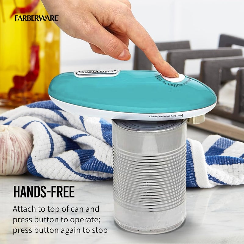 Farberware Compact Battery Operated Hands-Free Automatic Can Opener for any Size Can with Magnet to Safely Remove Lid, Seamless Opening Decreases Sharp Edges for Easily and Safely Opening Cans, Aqua - Image 5