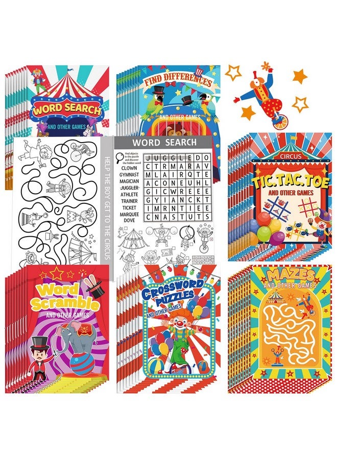 هونغداو 48 قطعة من كتب الأنشطة الصغيرة الخاصة بكرنفال السيرك للأولاد والبنات، ألعاب هدايا حفلات كرنفال السيرك تتضمن متاهات، البحث عن الكلمات، إيجاد الاختلاف والمزيد من هدايا حفلات الكرنفال، حشو أكياس الهدايا - Image 1