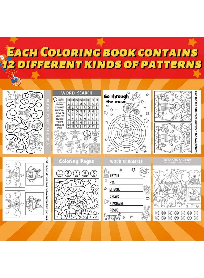 هونغداو 48 قطعة من كتب الأنشطة الصغيرة الخاصة بكرنفال السيرك للأولاد والبنات، ألعاب هدايا حفلات كرنفال السيرك تتضمن متاهات، البحث عن الكلمات، إيجاد الاختلاف والمزيد من هدايا حفلات الكرنفال، حشو أكياس الهدايا - Image 3