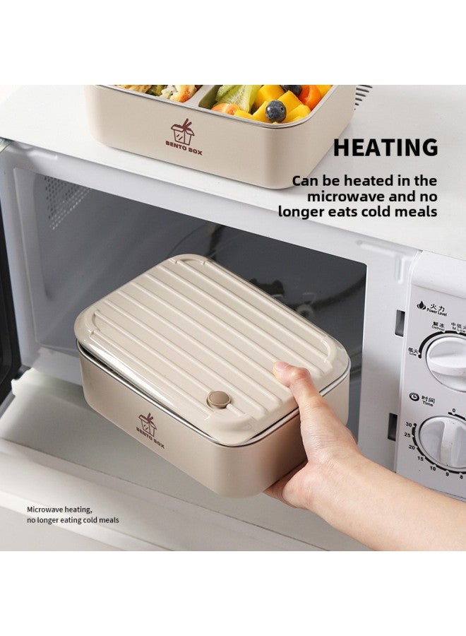 Large Capacity Microwave Preservation Box Lunch Box Heating Student Lunch Box Stainless Steel Lunch Box Office Tape-Specifications:White 800ml*1+1200ml*1+tableware+insulation Bag - Image 5