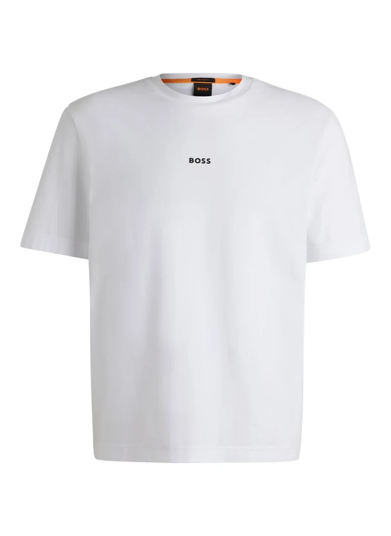 BOSS White Stretch-cotton T-shirt with contrast logo for Men | Best Price UAE