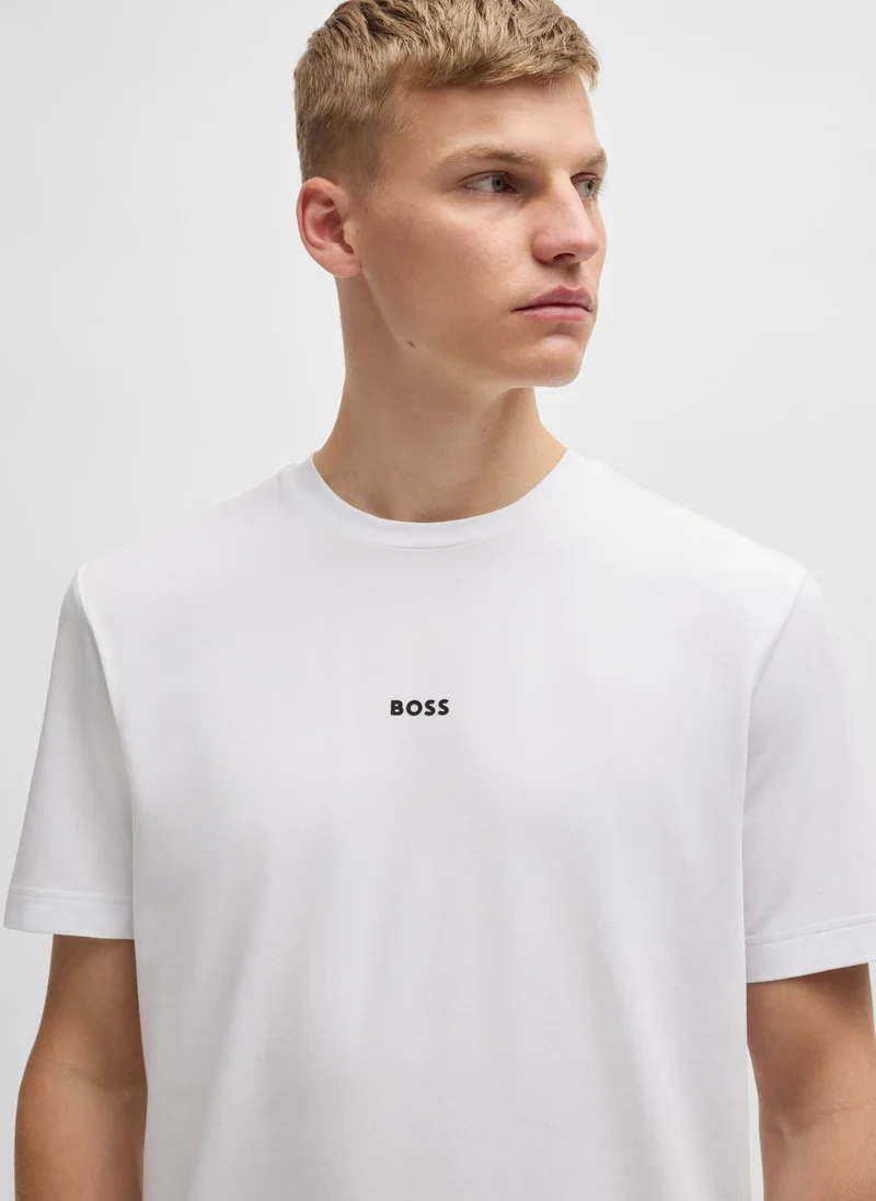 BOSS White Stretch-cotton T-shirt with contrast logo for Men | Best Price UAE