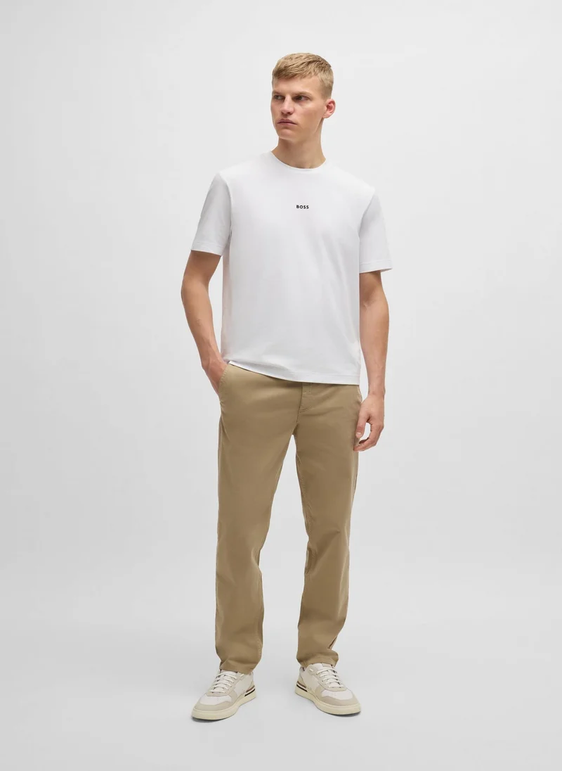 BOSS White Stretch-cotton T-shirt with contrast logo for Men | Best Price UAE