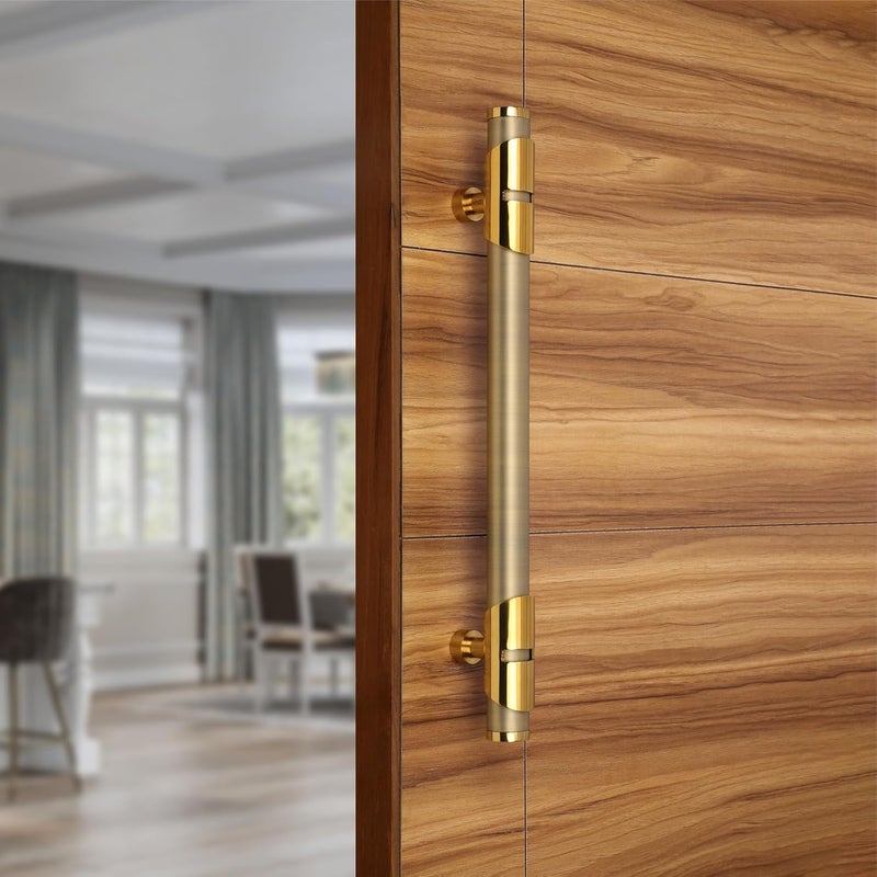 LAPO مقبض باب LAPO بطول 36 بوصة للباب الرئيسي مقبض خشبي زجاجي مقبض سحب ودفع من أنبوب الفولاذ المقاوم للصدأ وقاعدة نحاسية عبوة من 1 تشطيب عتيق ضمان 3 سنوات - Image 1