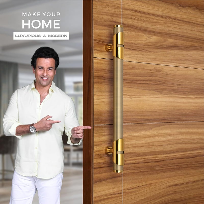LAPO مقبض باب LAPO بطول 36 بوصة للباب الرئيسي مقبض خشبي زجاجي مقبض سحب ودفع من أنبوب الفولاذ المقاوم للصدأ وقاعدة نحاسية عبوة من 1 تشطيب عتيق ضمان 3 سنوات - Image 2