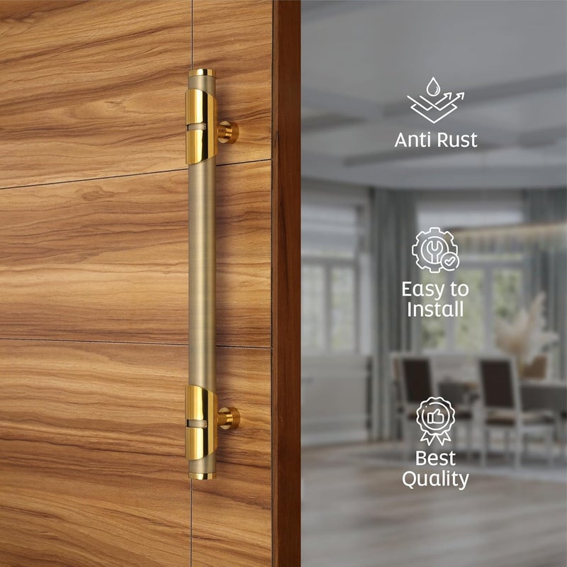 LAPO مقبض باب LAPO بطول 36 بوصة للباب الرئيسي مقبض خشبي زجاجي مقبض سحب ودفع من أنبوب الفولاذ المقاوم للصدأ وقاعدة نحاسية عبوة من 1 تشطيب عتيق ضمان 3 سنوات - Image 5