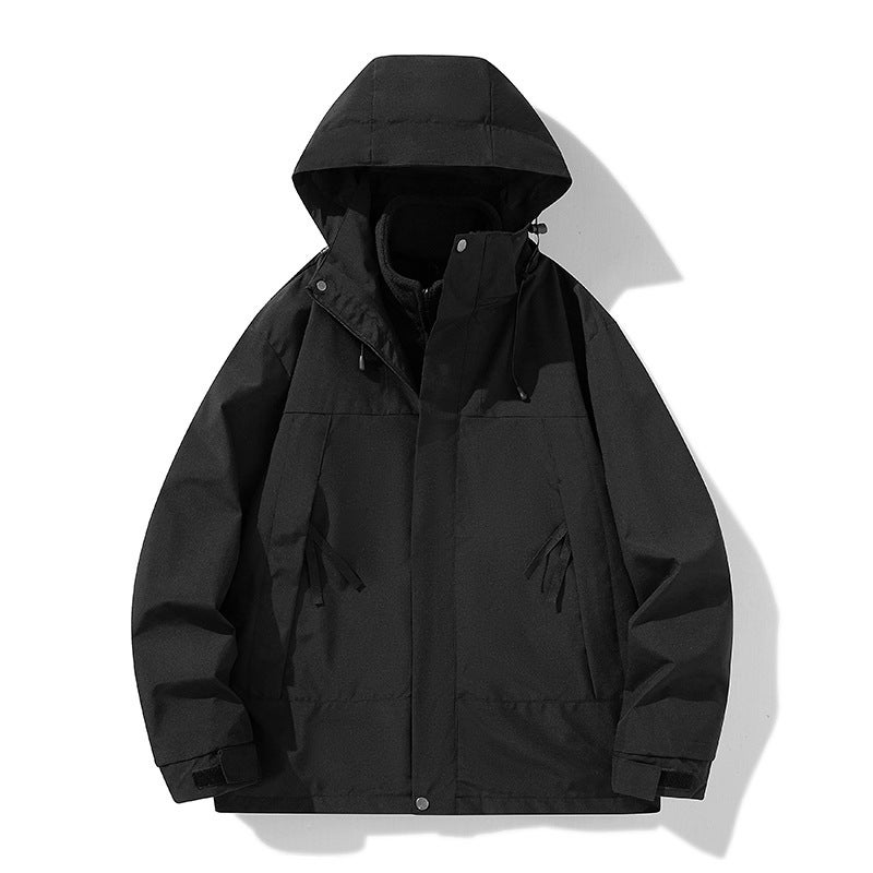 Autumn 2024 Outdoor Jacket Two-Piece Fleece Liner High Street Fashion Couple Trendy Jacket Mens Wear 188-black-single flush - Image 4