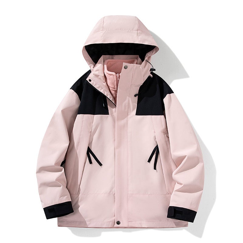 Autumn 2024 Outdoor Jacket Two-Piece Fleece Liner High Street Fashion Couple Trendy Jacket Mens Wear 188-black-single flush - Image 2
