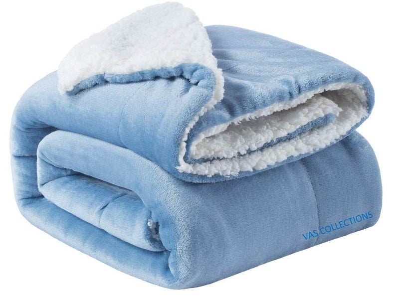 VAS COLLECTIONS® All-Seasons Super Soft Flannel Solid/Plain Blanket/AC Dohars/Duvet/Quilt for Summer, Sky Blue, Size 225X230 cm (Double) - Image 4